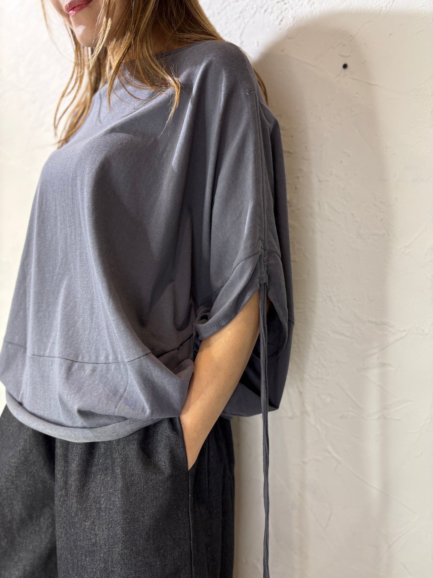 Ribbon Bat Sleeves Top