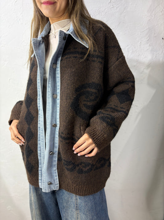 Mixed Denim Knit Jacket