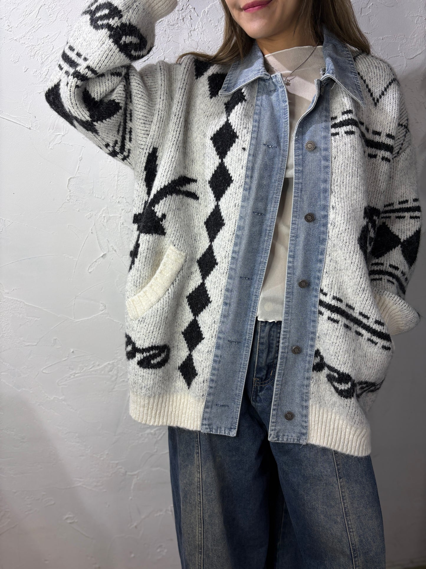 Mixed Denim Knit Jacket