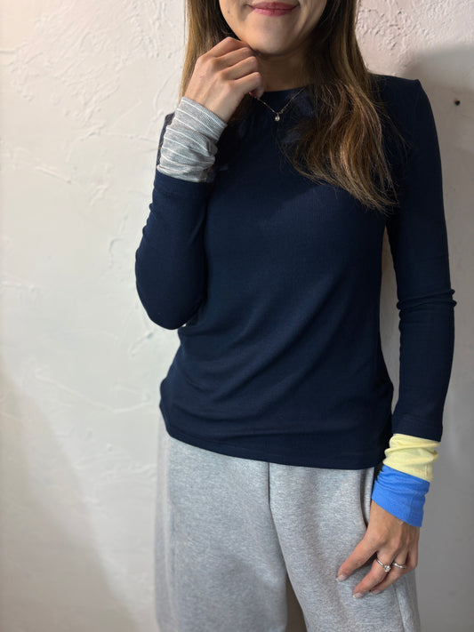 Color Stripes Sleeves Top