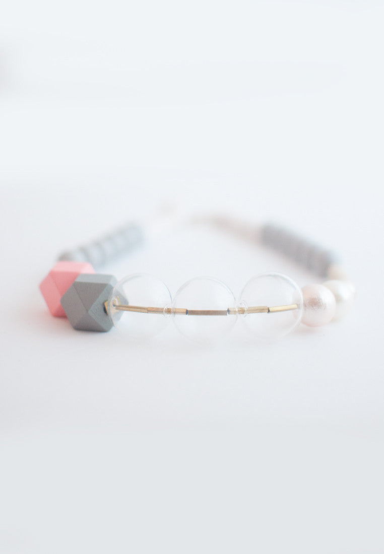Glass Pink Wooden Necklace - sanwaitsai