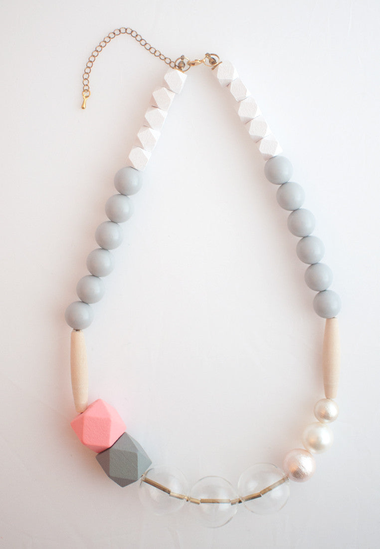 Glass Pink Wooden Necklace - sanwaitsai