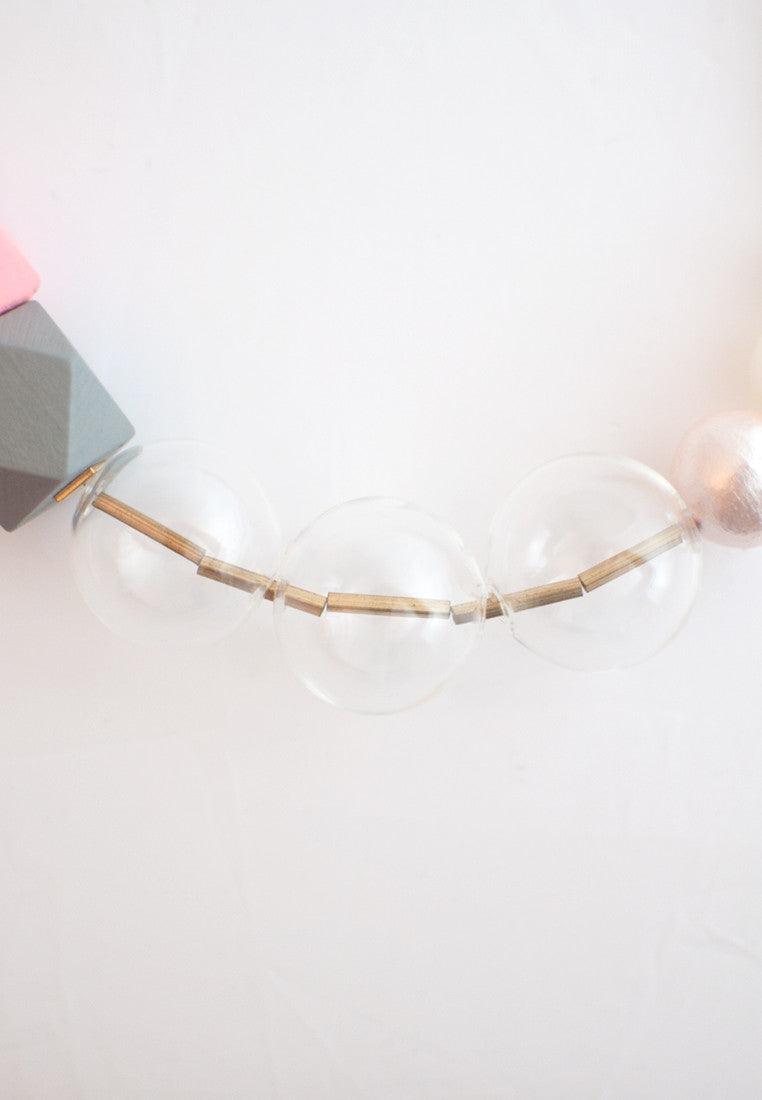 Glass Pink Wooden Necklace - sanwaitsai