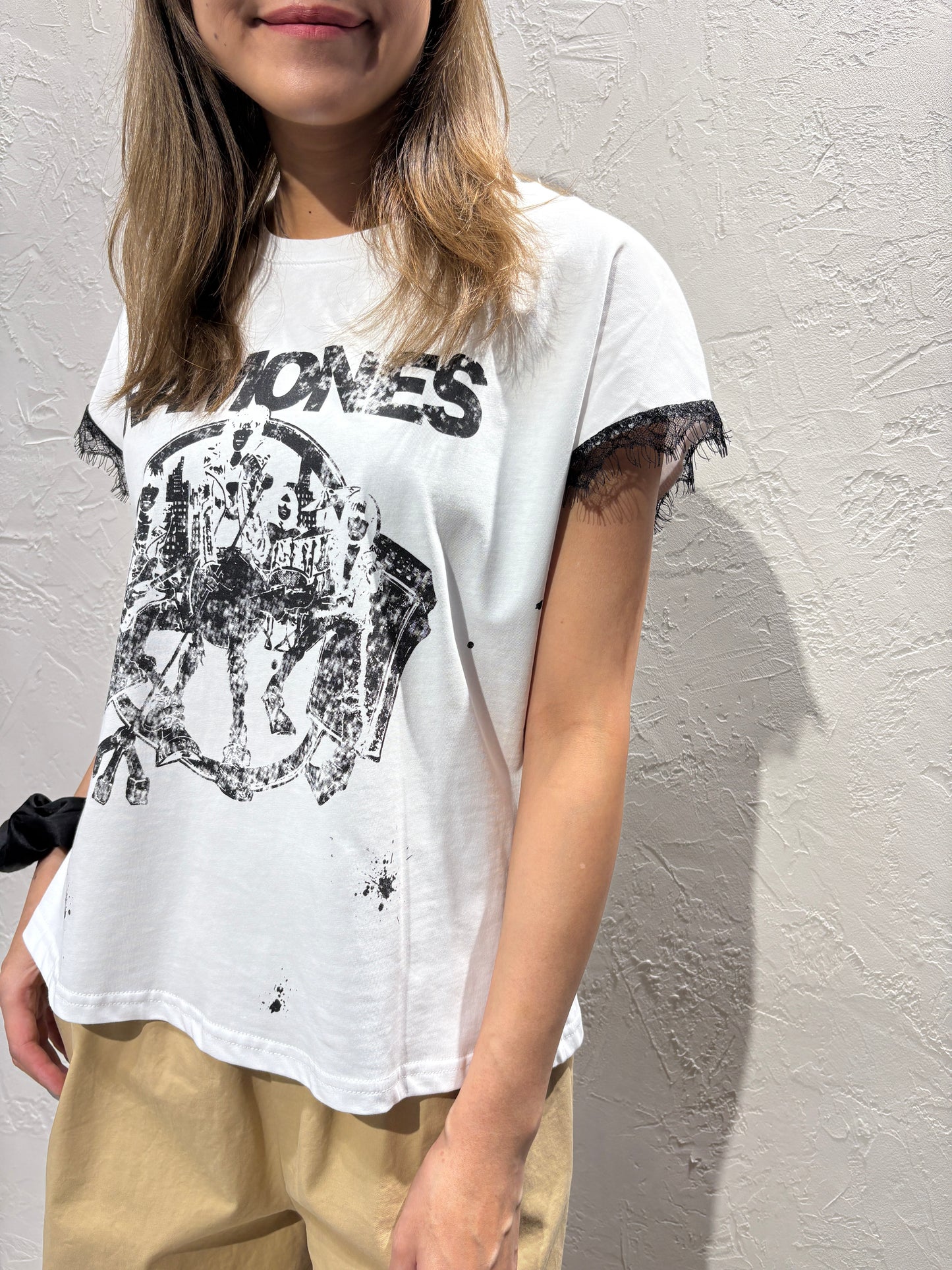 Lace Sleeves Print Top