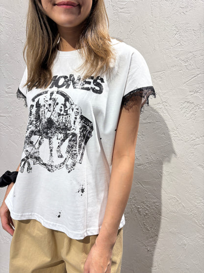 Lace Sleeves Print Top