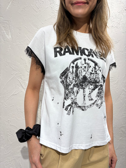 Lace Sleeves Print Top