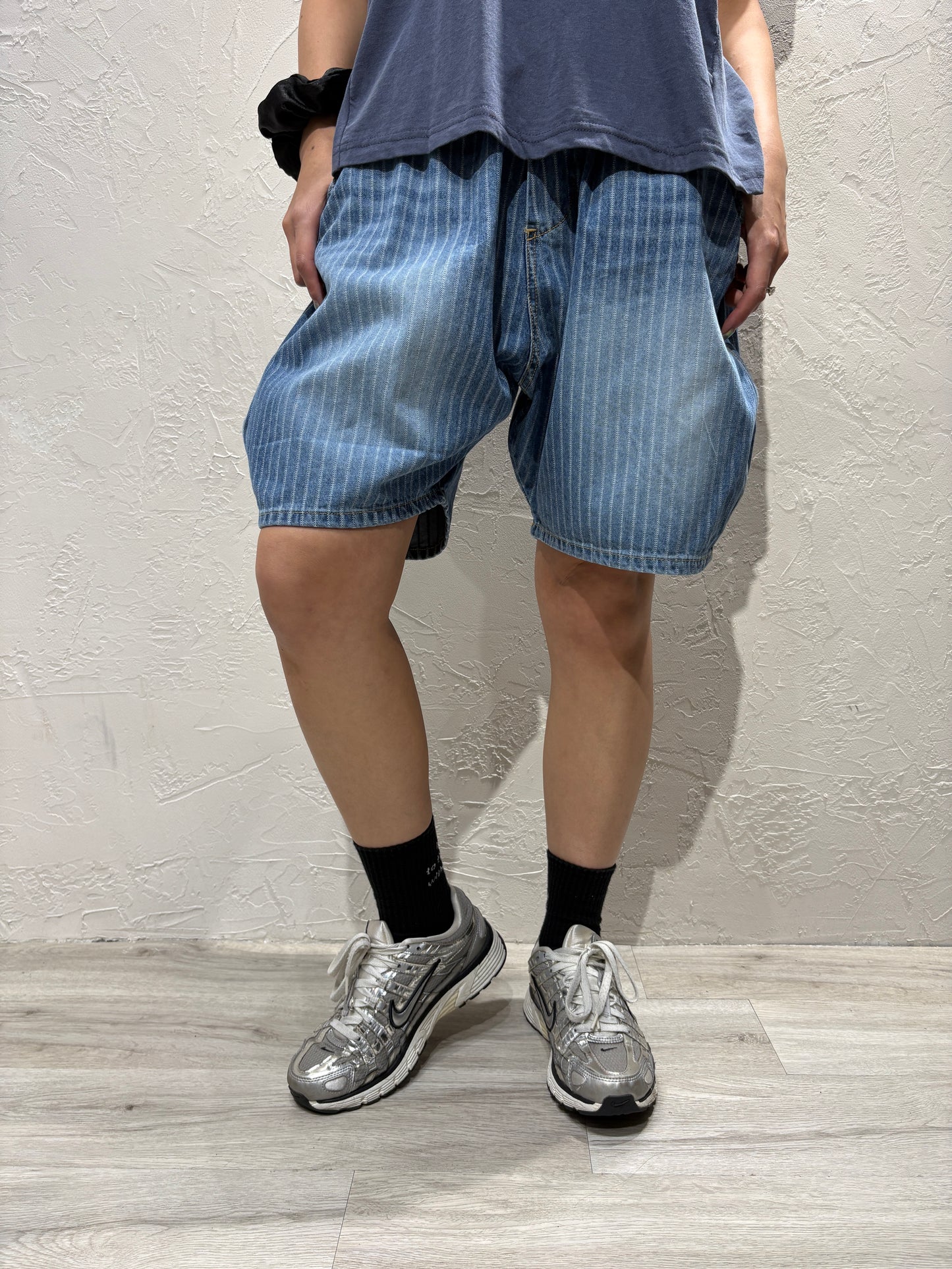 Unisex Stripes Denim Shorts