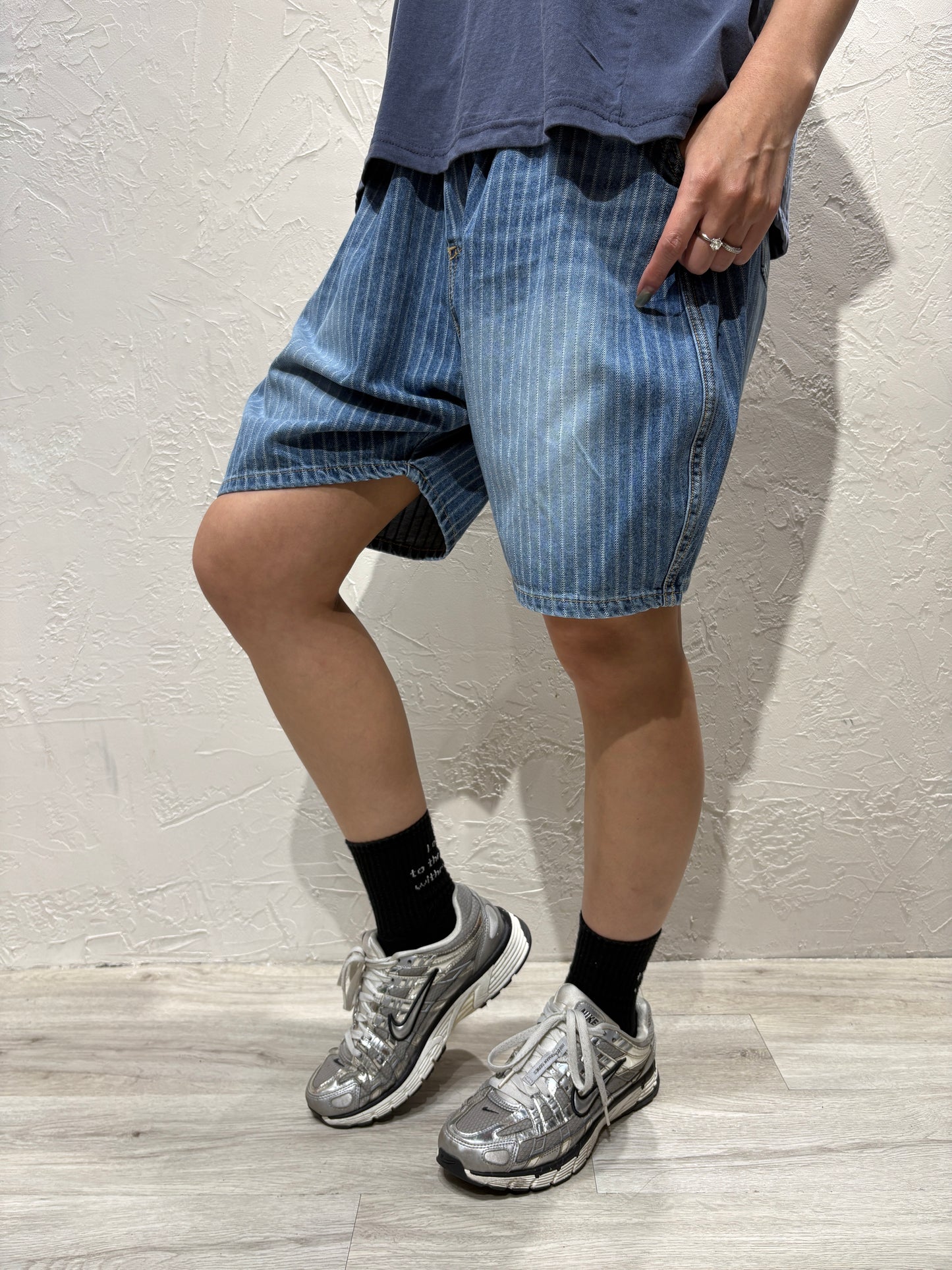 Unisex Stripes Denim Shorts