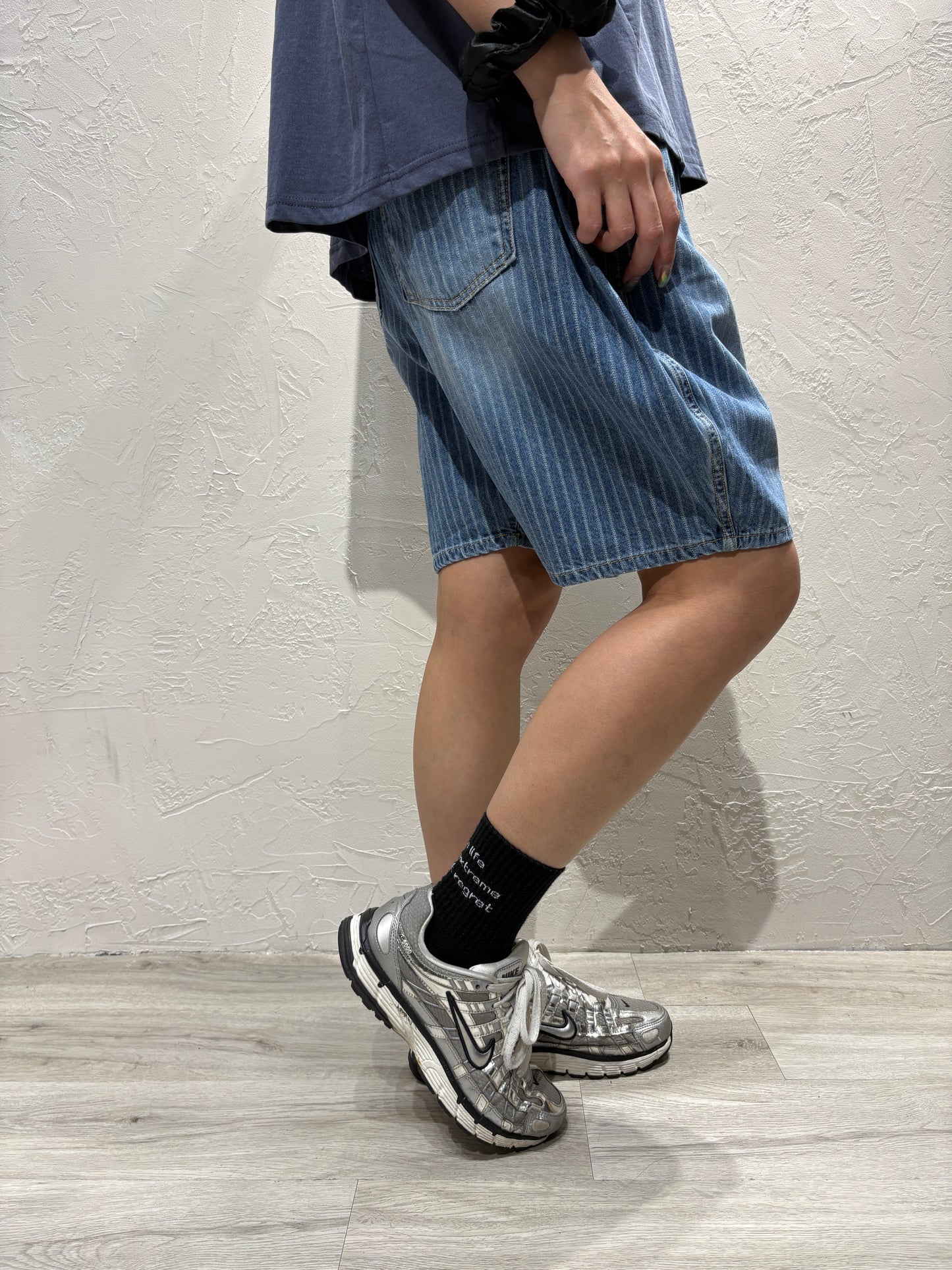Unisex Stripes Denim Shorts