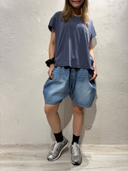 Unisex Stripes Denim Shorts