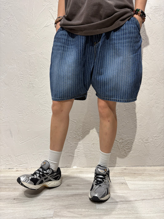 Unisex Stripes Denim Shorts