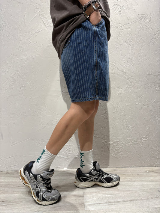 Unisex Stripes Denim Shorts
