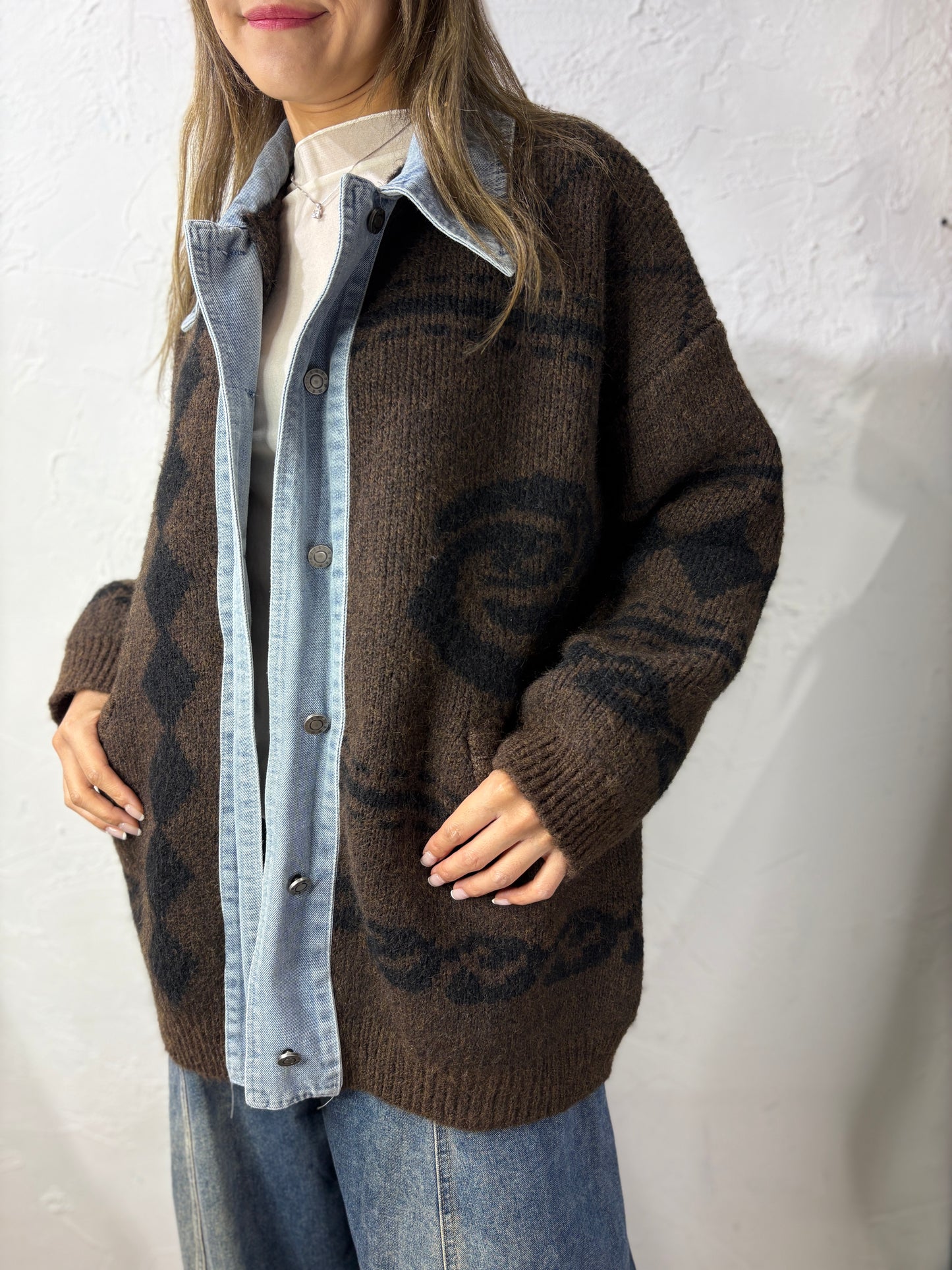 Mixed Denim Knit Jacket