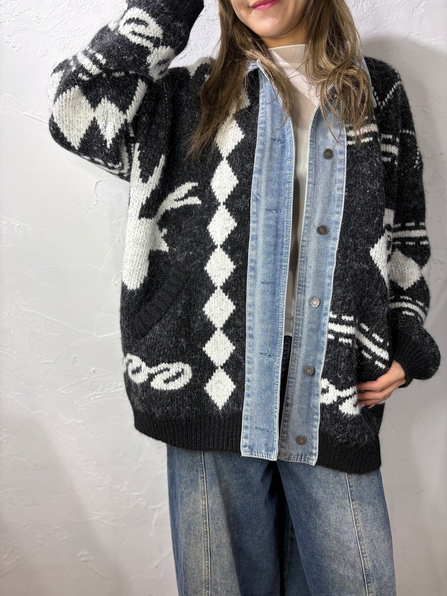 Mixed Denim Knit Jacket