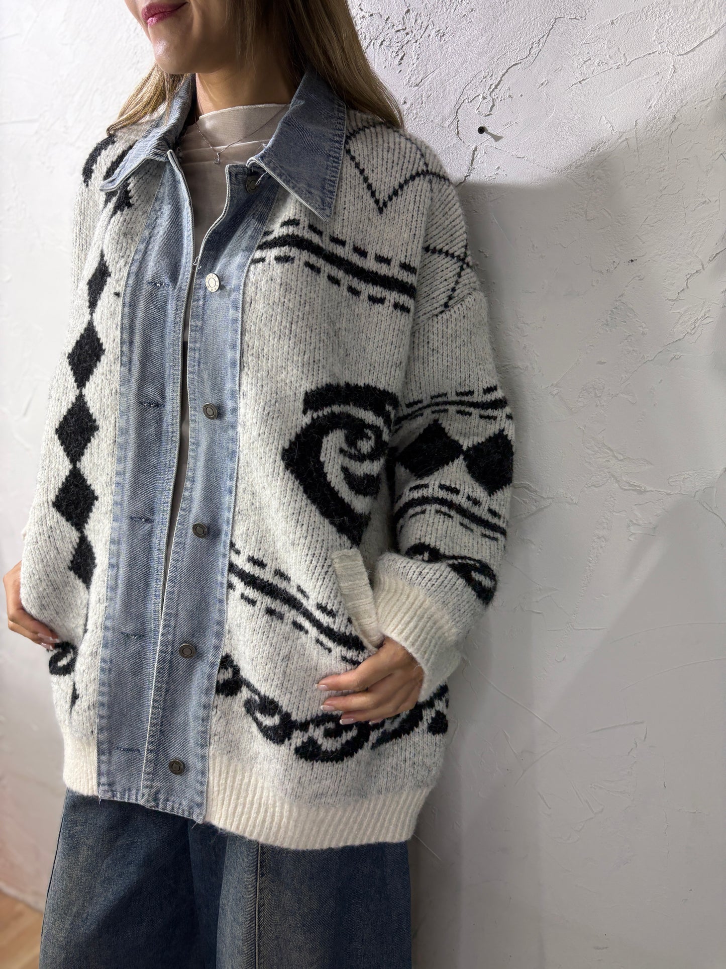 Mixed Denim Knit Jacket