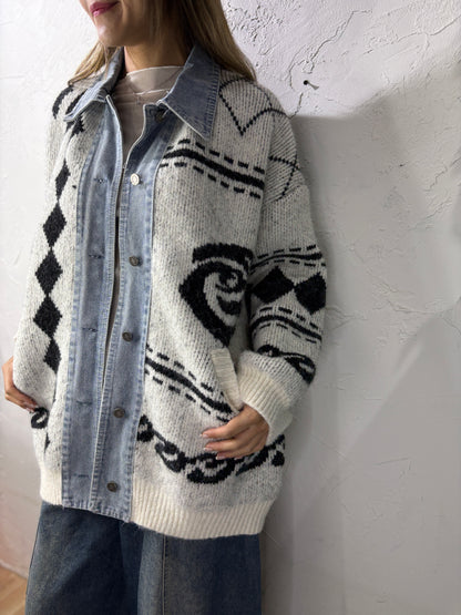 Mixed Denim Knit Jacket