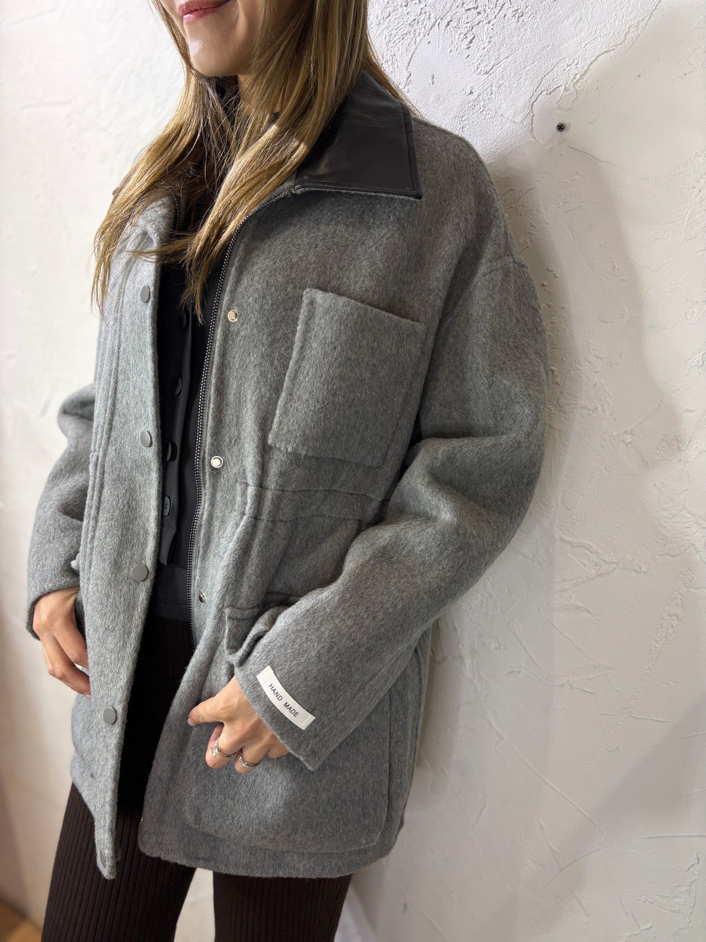 Faux Leather Collar Jacket