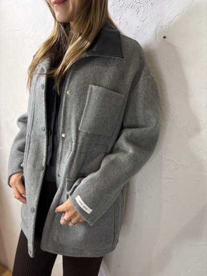 Faux Leather Collar Jacket