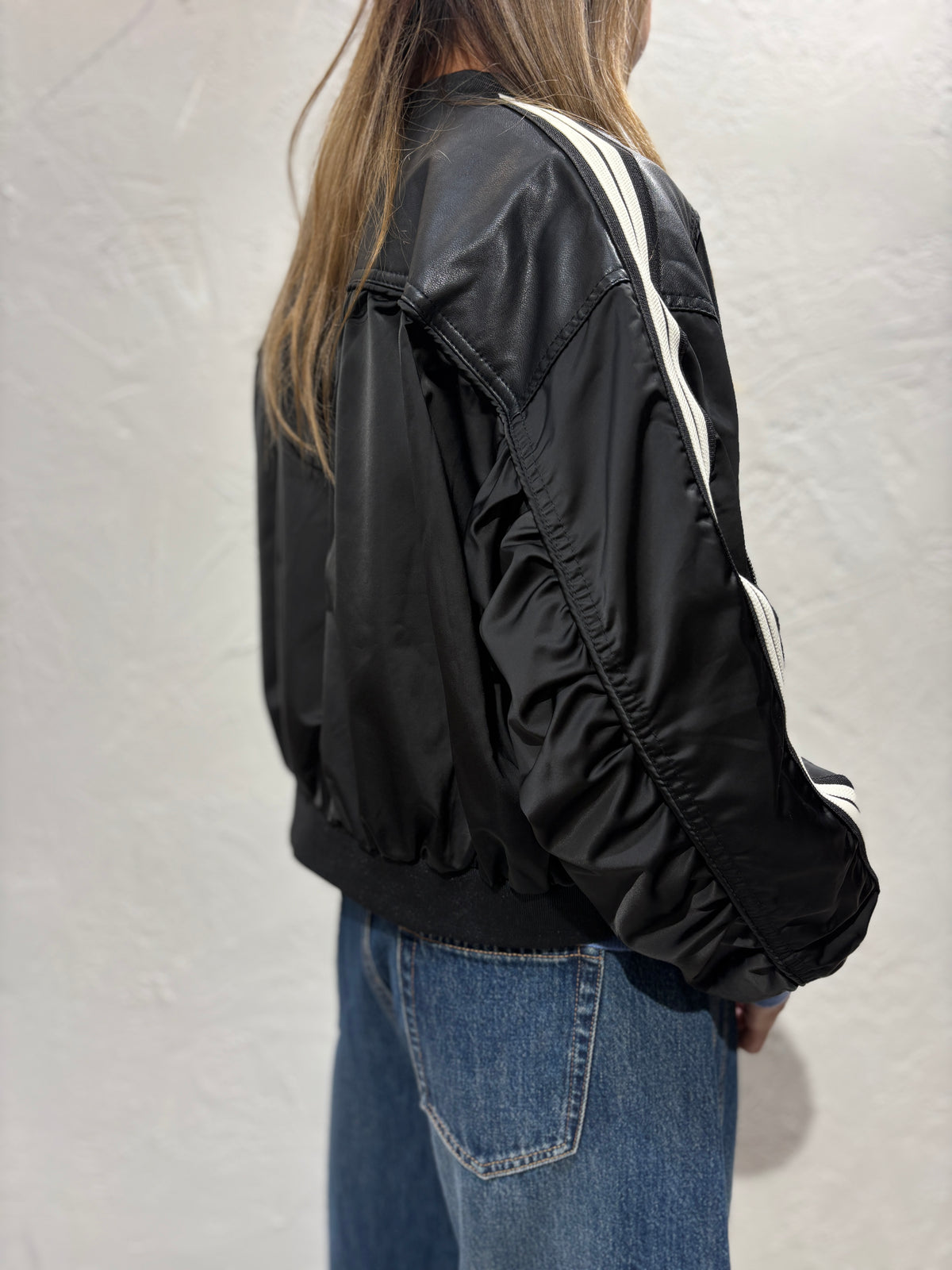 Faux Leather Mixed Material Jacket