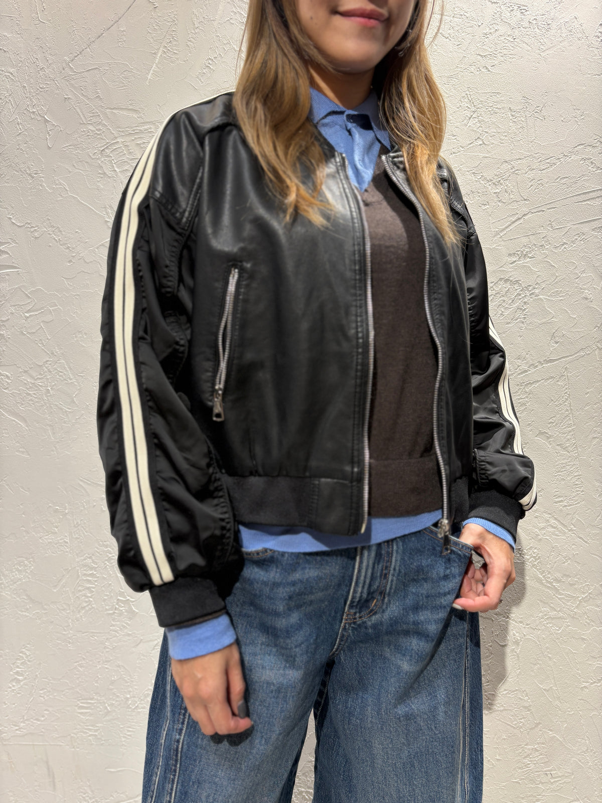 Faux Leather Mixed Material Jacket