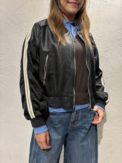 Faux Leather Mixed Material Jacket
