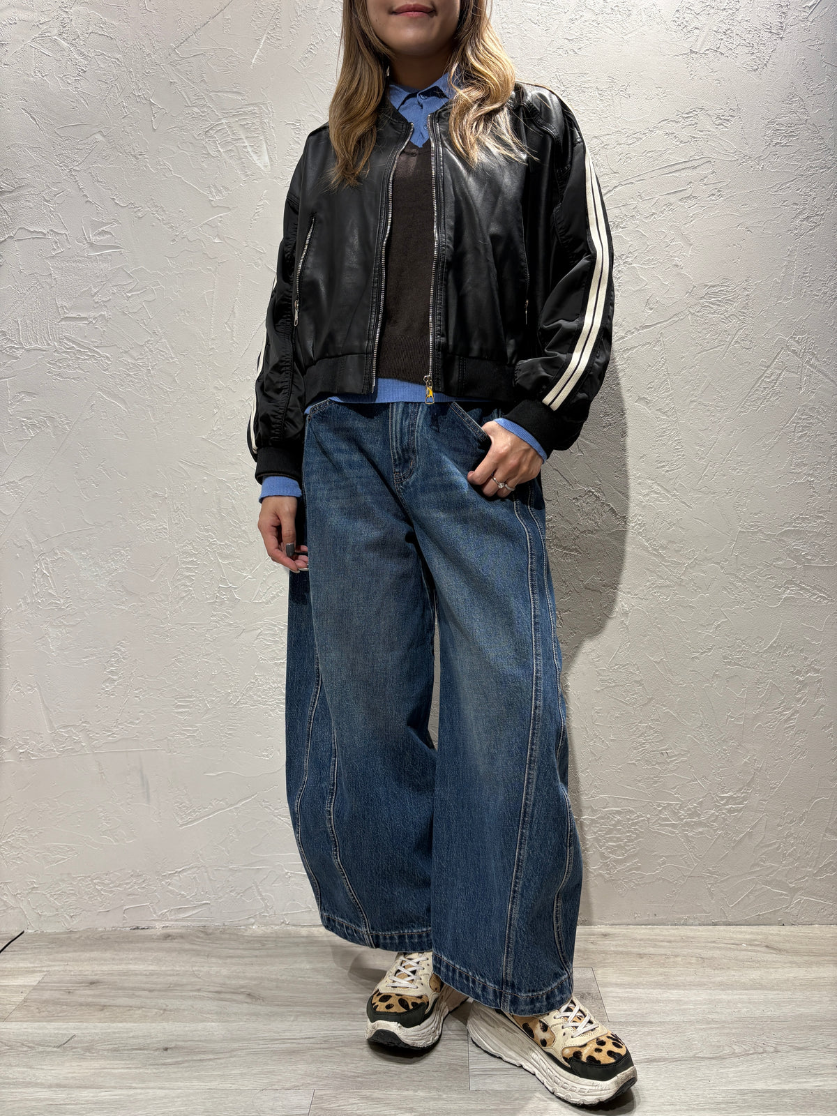 Faux Leather Mixed Material Jacket