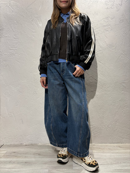 Faux Leather Mixed Material Jacket