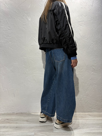 Faux Leather Mixed Material Jacket