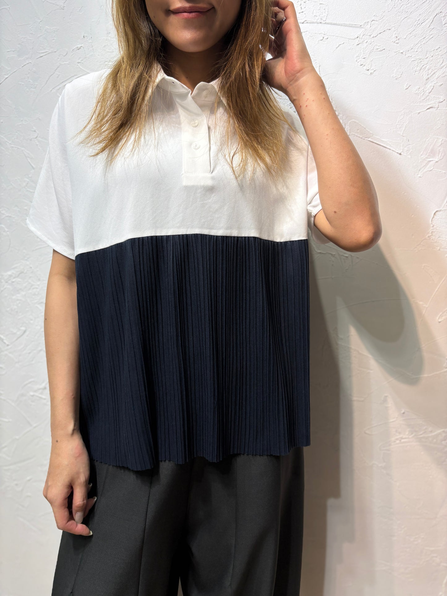 Mixed Colors Pleated Shirt