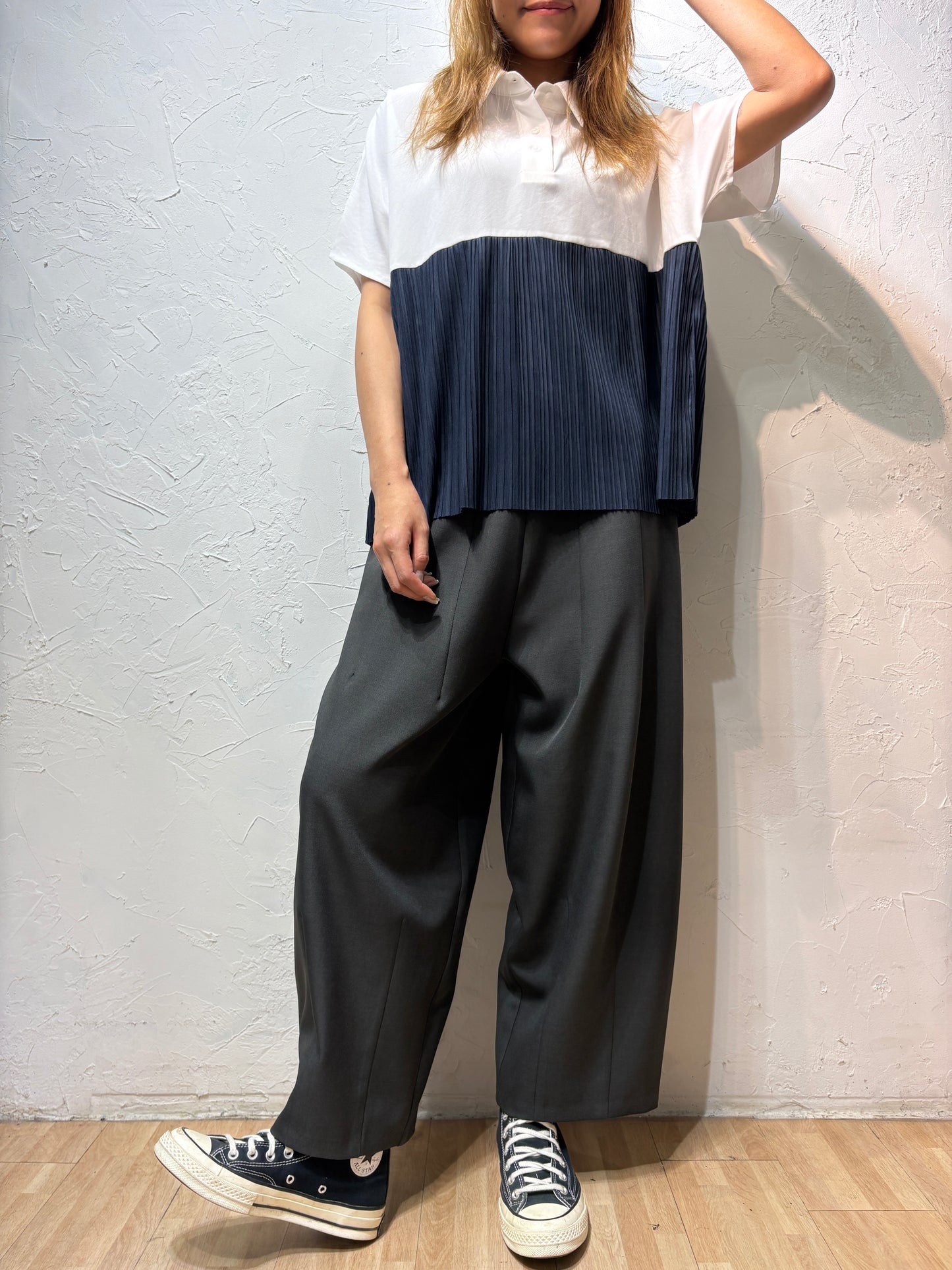 Mixed Colors Pleated Shirt