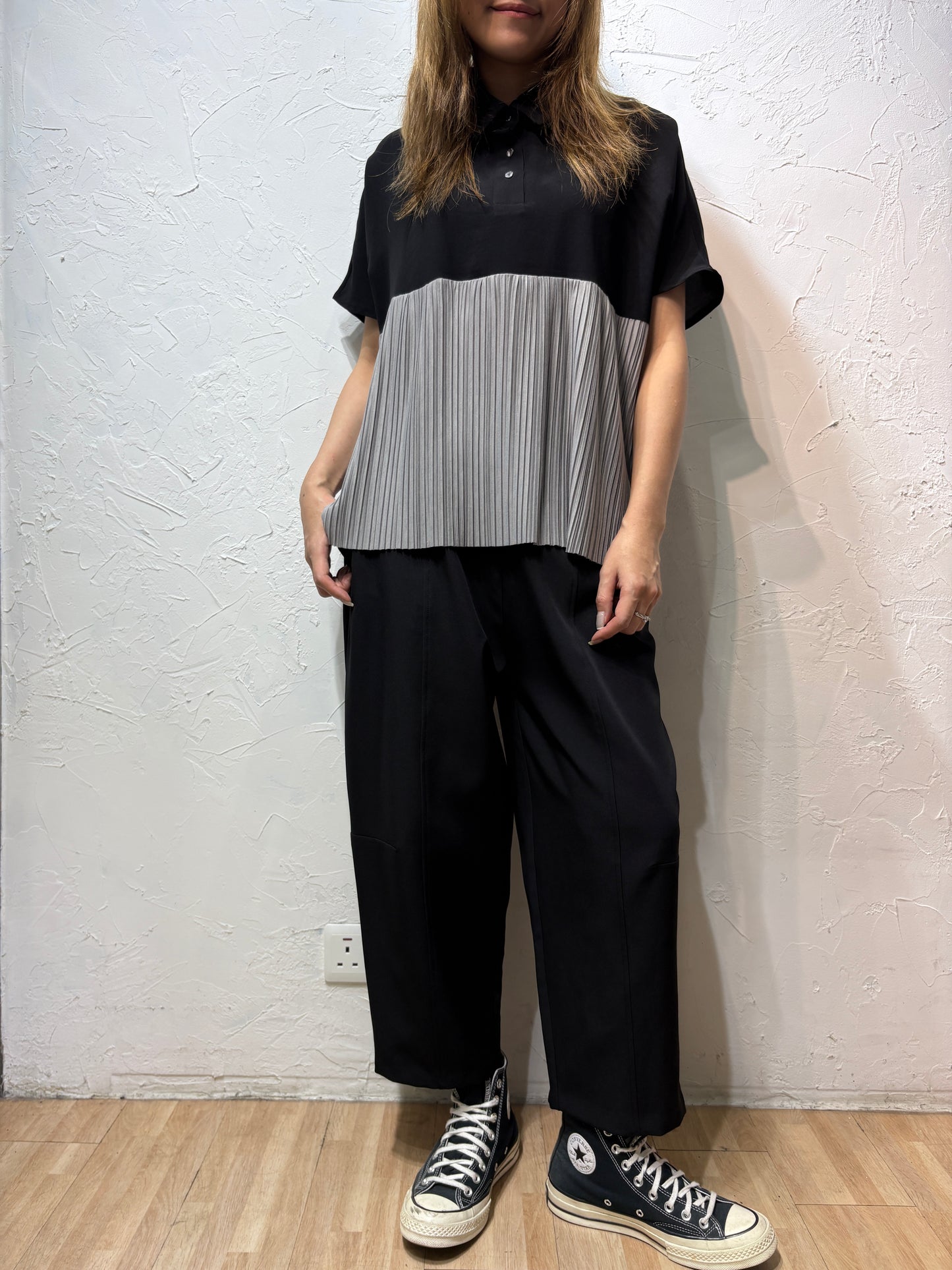 Mixed Colors Pleated Shirt