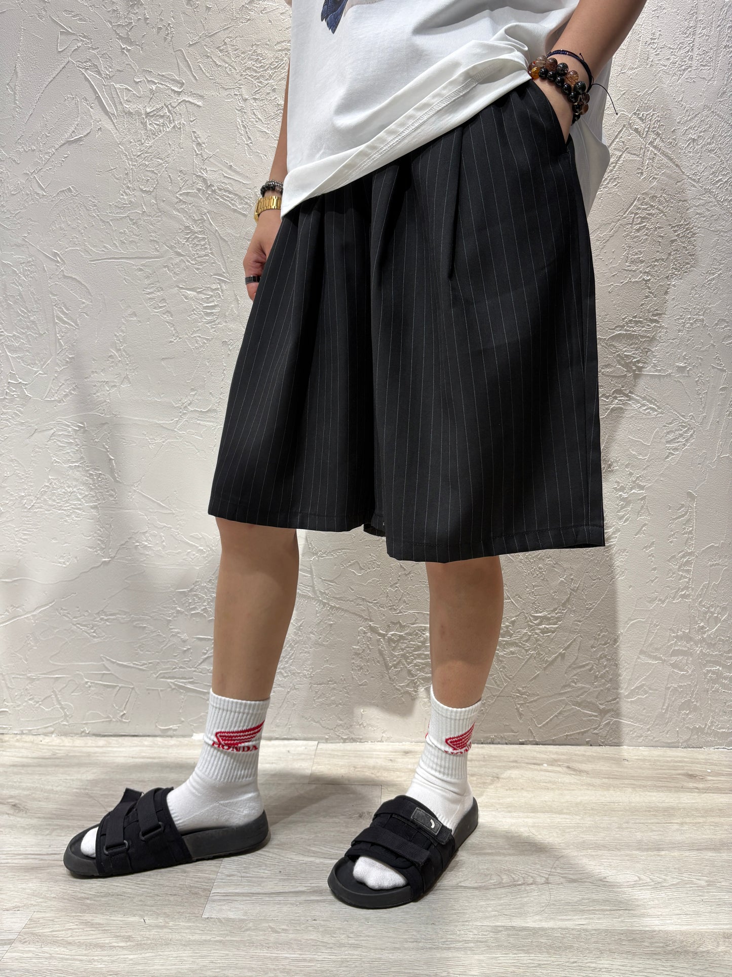 Unisex Stripes Wide Shorts