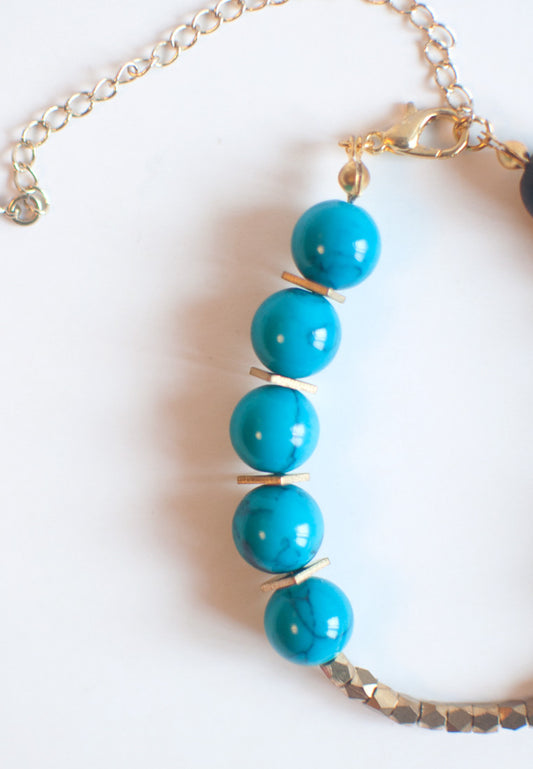 Black Metal Beaded Bracelet - sanwaitsai