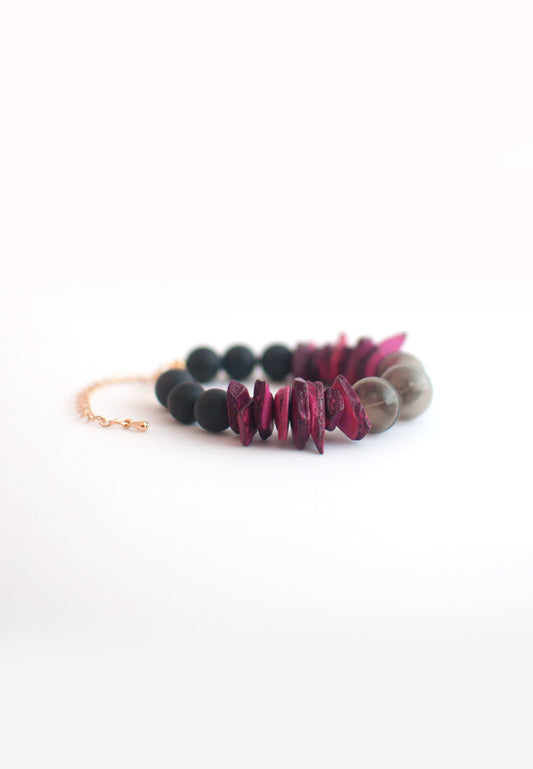 Natural Wood Glass Beads Bracelet - sanwaitsai