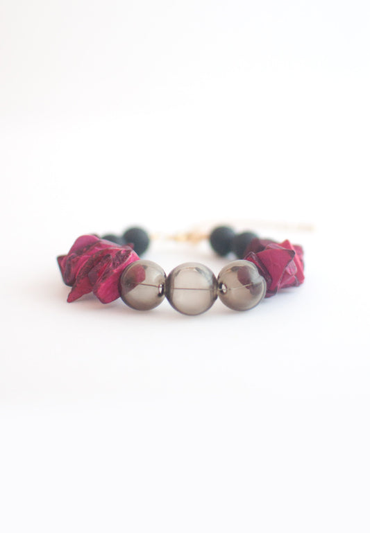Natural Wood Glass Beads Bracelet - sanwaitsai