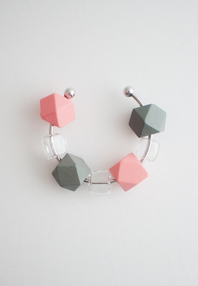 Pink Grey Wood Glass Bracelet - sanwaitsai