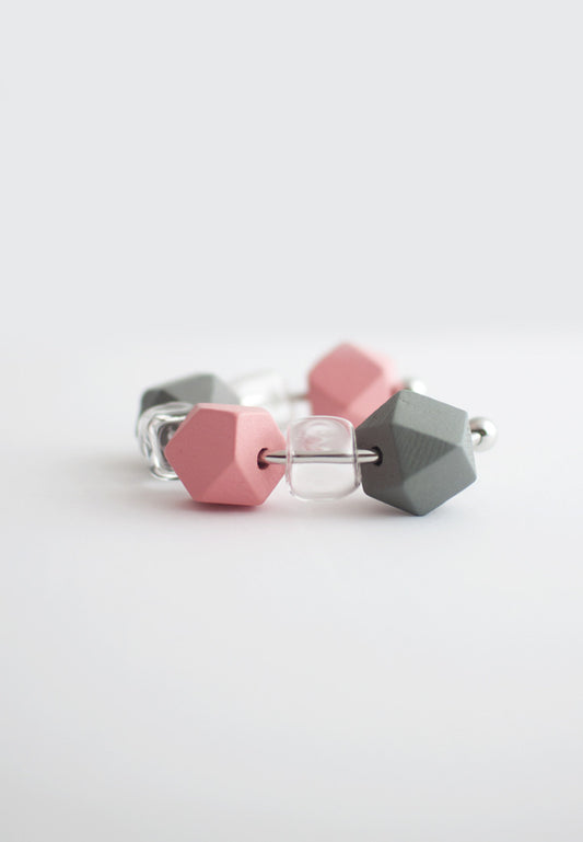 Pink Grey Wood Glass Bracelet - sanwaitsai