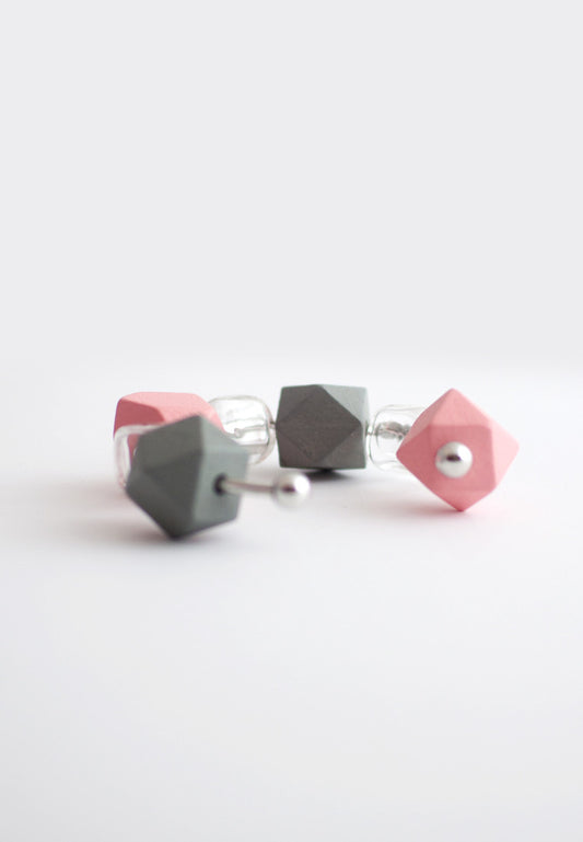 Pink Grey Wood Glass Bracelet - sanwaitsai