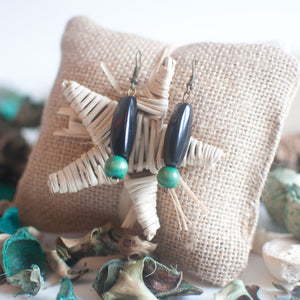 Black Green Teardrop Earrings - sanwaitsai