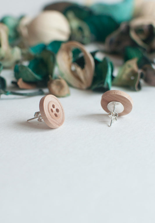 Wooden Button Earrings - sanwaitsai