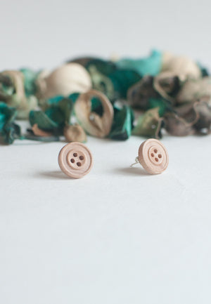 Wooden Button Earrings - sanwaitsai