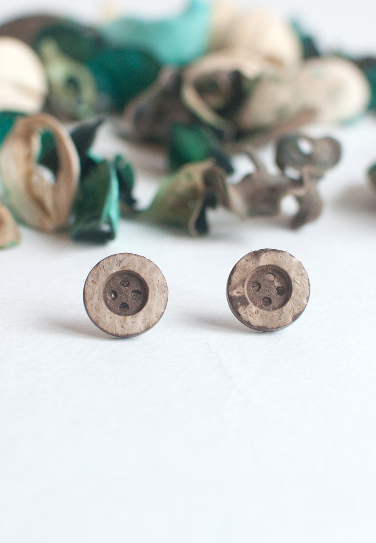 Wood Button Earrings - sanwaitsai