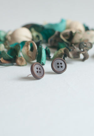 Brown Vintage Button Earrings - sanwaitsai