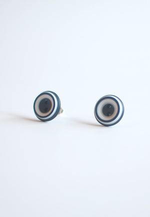 Blue White Button Earrings - sanwaitsai