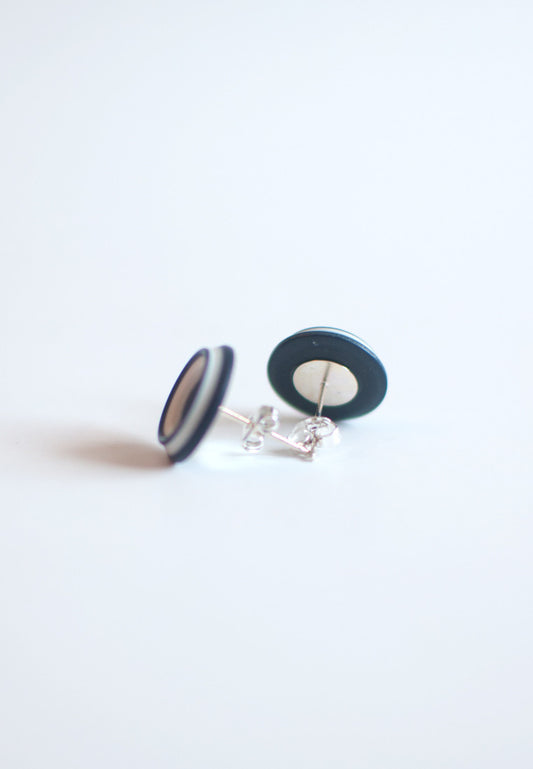 Blue White Button Earrings - sanwaitsai
