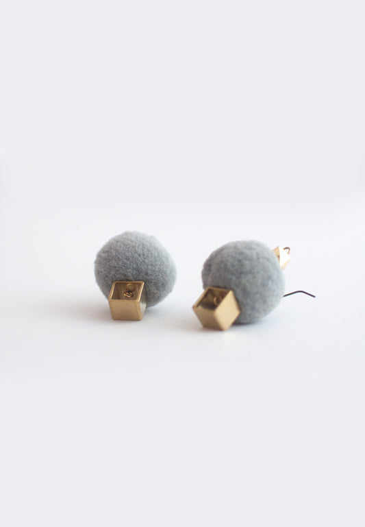 Wool Ball Metal Earrings - sanwaitsai - 2