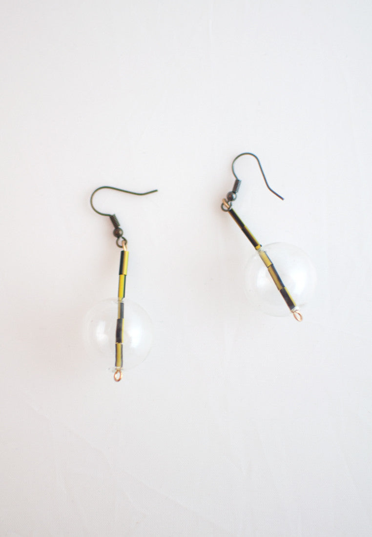 Yellow Black Metal Glass Earrings - sanwaitsai - 2