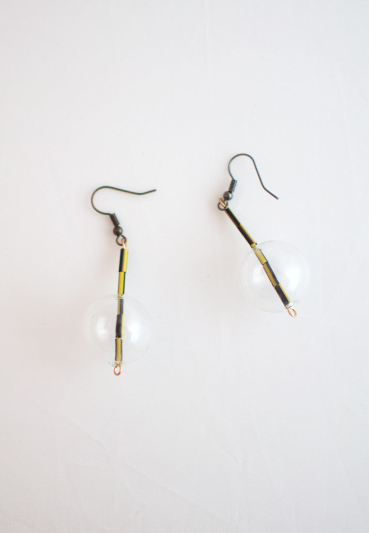 Yellow Black Metal Glass Earrings - sanwaitsai - 3