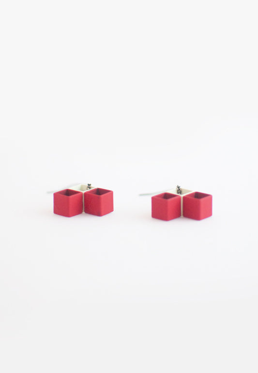 Red White Metal Earrings - sanwaitsai - 2
