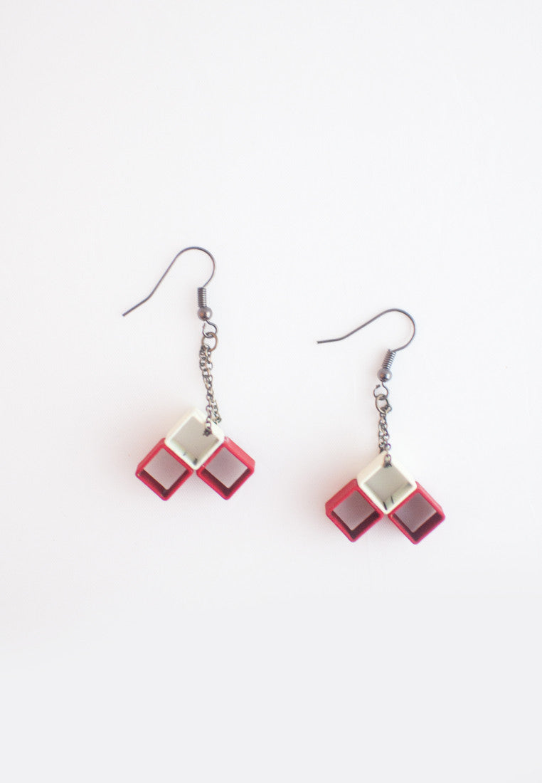 Red White Metal Earrings - sanwaitsai - 4